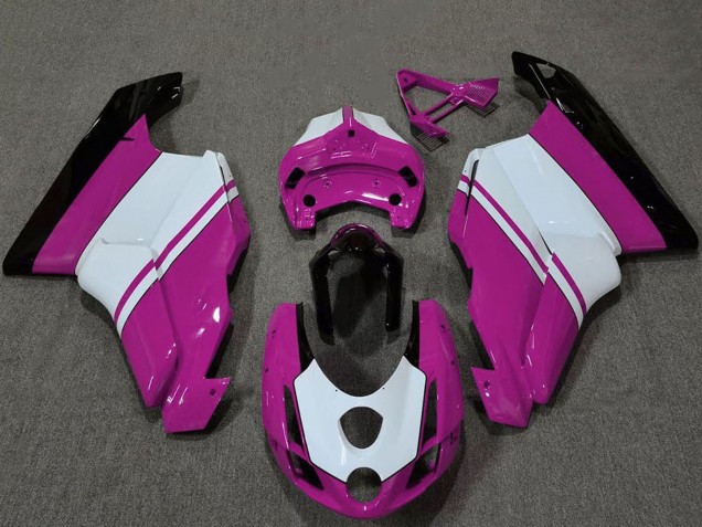 Billigste Ducati 749 999 Motorrad Verkleidung 2003-2004 - Weiss Rosa Glanzendes Schwarz