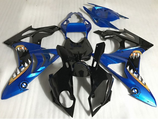 Billigste BMW S1000RR Motorrad Verkleidung 2017-2018 - Blau Glanzendes Schwarz Orange Hai