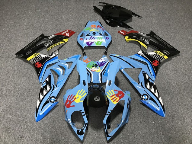 Billigste BMW S1000RR Motorrad Verkleidung 2009-2014 - Hellblau Schwarz Hai Hunds