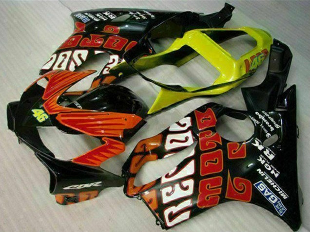Billigste Honda CBR600 F4i Motorrad Verkleidung 2001-2003 - Gelb Orange Glanzendes Schwarz Rossi 46