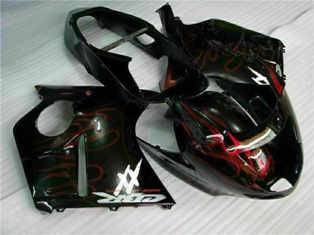 Billigste Honda CBR1100XX Blackbird Motorrad Verkleidung 1996-2007 - Glanzendes Schwarz Rot Flamme
