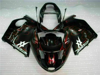Billigste Honda CBR1100XX Blackbird Motorrad Verkleidung 1996-2007 - Glanzendes Schwarz Rot Flamme