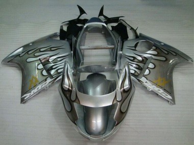 Billigste Honda CBR1100XX Blackbird Motorrad Verkleidung 1996-2007 - Silber Schwarz Flamme