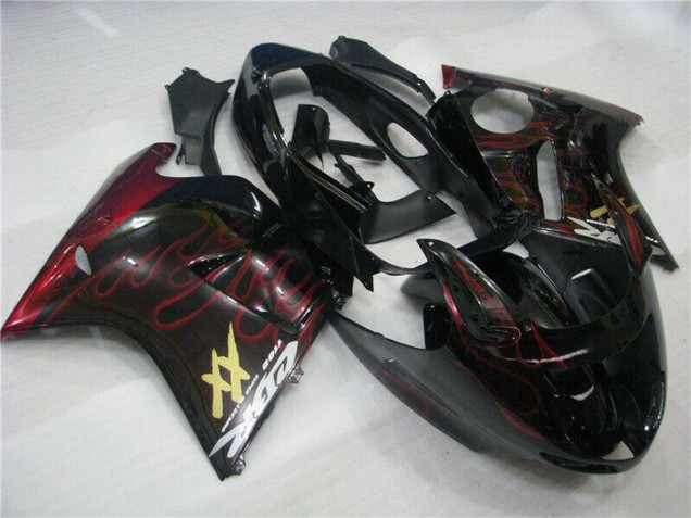 Billigste Honda CBR1100XX Blackbird Abs Motorrad Verkleidungen 1996-2007 - Glanzendes Schwarz Rot Flamme