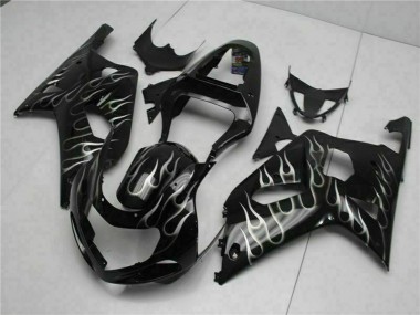 Billigste Suzuki GSXR 600/750 Motorrad Verkleidung 2001-2003 - Glanzendes Schwarz Silber Flamme