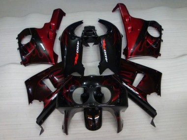 Billigste Honda CBR400RR NC29 Motorrad Verkleidung 1990-1999 - Glanzendes Schwarz Rot Flamme