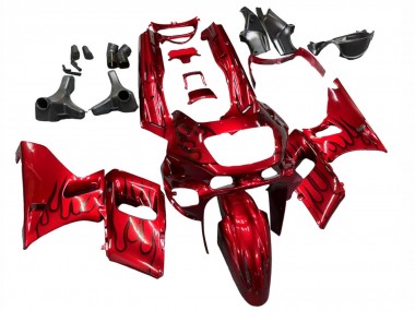 Billigste Kawasaki ZZR600 Motorrad Verkleidung 1998-2003 - Rot mit Schwarz Flamme