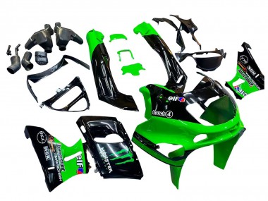 Billigste Kawasaki ZZR400 Motorrad Verkleidung 1993-2007 - Grun Glanzendes Schwarz Grun Monster Elf Touch4 Bridgestone