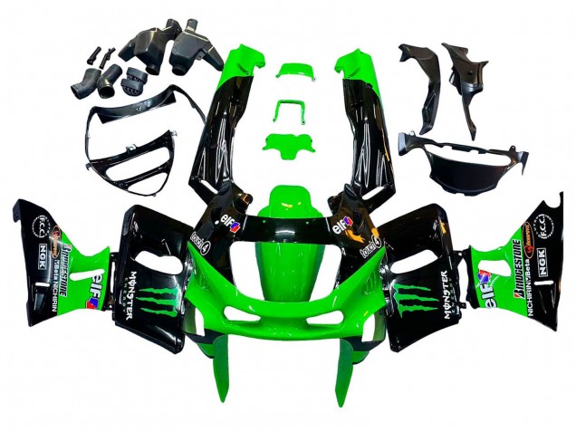 Billigste Kawasaki ZZR600 Motorrad Verkleidung 1998-2003 - Grun Schwarz Monster Elf