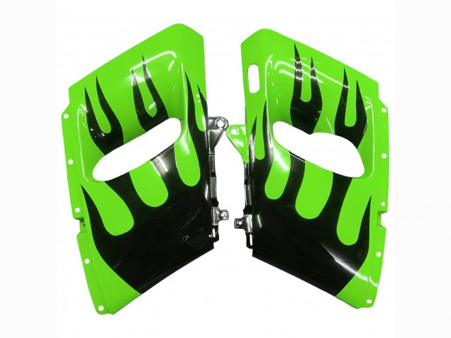 Billigste Kawasaki ZZR600 Motorrad Verkleidung 1998-2003 - Grun Glanzendes Schwarz Flamme