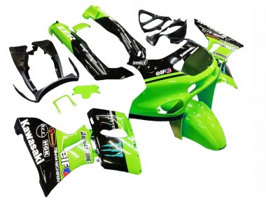 Billigste Kawasaki ZZR600 Motorrad Verkleidung 1998-2003 - Grun Glanzendes Schwarz Blau Monster Elf Touch4 Bridgestone