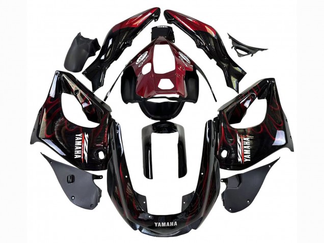 Billigste Yamaha YZF 1000R Thunderace Motorrad Verkleidung 1997-2007 - Schwarz mit Dunkel Rot Flamme