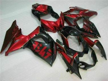Billigste Suzuki GSXR 1000 Motorrad Verkleidung 2009-2016 - Rot Glanzendes Schwarz