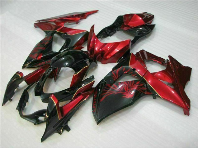 Billigste Suzuki GSXR 1000 Motorrad Verkleidung 2009-2016 - Rot Glanzendes Schwarz