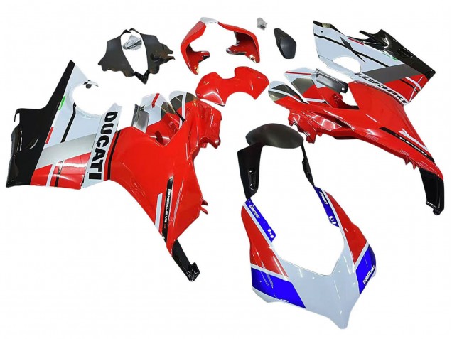 Billigste Ducati Panigale V4 V4S Motorrad Verkleidung 2018-2019 - Weiss Silber Rot Glanzendes Schwarz