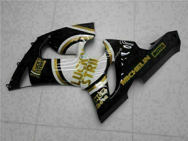 Billigste Kawasaki ZX6R Motorrad Verkleidung 2005-2006 - Glanzendes Schwarz Weiss Gold Lucky Strike