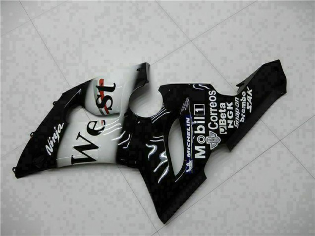 Billigste Kawasaki ZX6R Motorrad Verkleidung 2005-2006 - Glanzendes Schwarz Weiss West