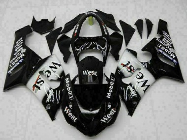 Billigste Kawasaki ZX6R Motorrad Verkleidung 2005-2006 - Glanzendes Schwarz Weiss West