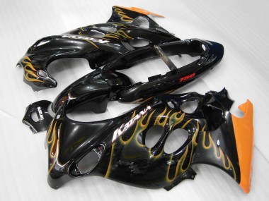 Billigste Suzuki GSX600F/GSX750F Motorrad Verkleidung 2004-2006 - Glanzendes Schwarz Orange Flamme Katana
