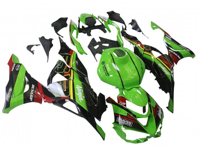 Billigste Kawasaki ZX6R Motorrad Verkleidung 2023-2025 - Grun Schwarz Rot Gelb Dunlop