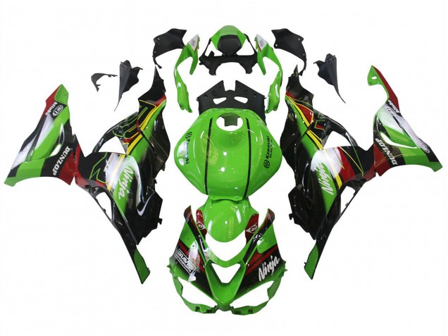 Billigste Kawasaki ZX6R Motorrad Verkleidung 2023-2025 - Grun Schwarz Rot Gelb Dunlop
