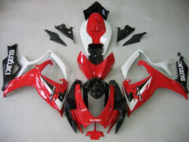 Billigste Suzuki GSXR 600 / GSXR 750 Motorrad Verkleidung 2006-2007 - Weiss Rot Glanzendes Schwarz