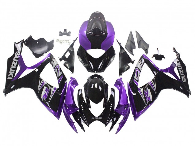 Billigste Suzuki GSXR 600 / GSXR 750 Motorrad Verkleidung Kit 2006-2007 - Lila Glanzendes Schwarz