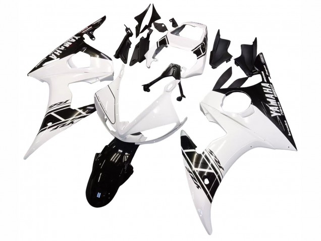 Billigste Yamaha YZF R6S Motorrad Verkleidung 2006-2009 - Weiss Glanzendes Schwarz