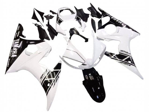 Billigste Yamaha YZF R6S Motorrad Verkleidung 2006-2009 - Weiss Glanzendes Schwarz