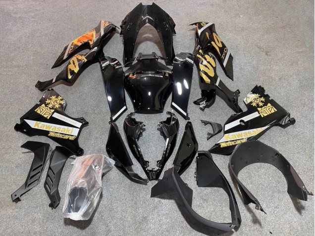 Billigste Kawasaki ZX10R Motorrad Verkleidung 2021-2026 - Glanzendes Schwarz Gold Elf Schnee