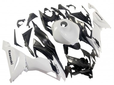 Billigste Kawasaki ZX6R Motorrad Verkleidung 2019-2022 - Weiss Schwarz Carbonfaser