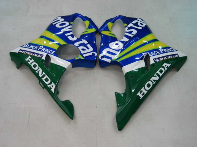 Billigste Honda CBR600 F4i Motorrad Verkleidung 2004-2007 - Blau Gelb Grun MoviStar
