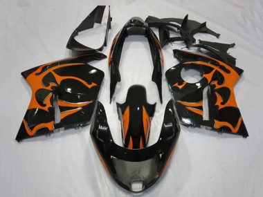 Billigste Honda CBR1100XX Blackbird Motorrad Verkleidung 1996-2007 - Glanzendes Schwarz Orange Flamme
