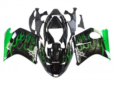 Billigste Honda CBR1100XX Blackbird Motorrad Verkleidung 1996-2007 - Glanzendes Schwarz Grun Flamme