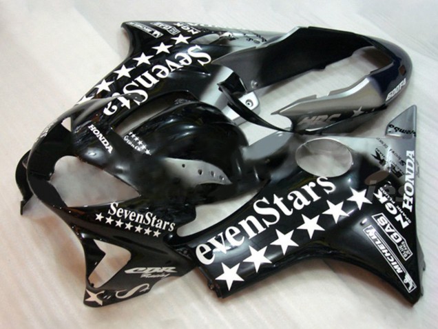Billigste Honda CBR600 F4 Motorrad Verkleidung 1999-2000 - Glanzendes Schwarz Weiss SevenStars