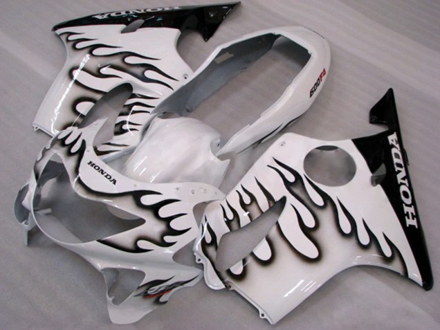 Billigste Honda CBR600 F4 Motorrad Verkleidung 1999-2000 - Weiss Glanzendes Schwarz Flamme