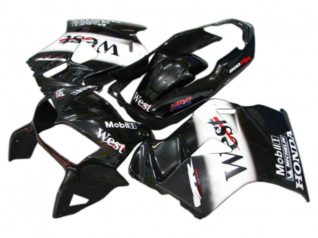 Billigste Honda VFR 800 Motorrad Verkleidung 1998-2001 - Glanzendes Schwarz Weiss West HRC