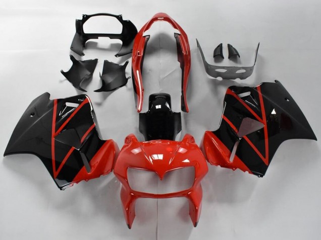 Billigste Honda VFR 800 Motorrad Verkleidung 1998-2001 - Rot Glanzendes Schwarz Streifen