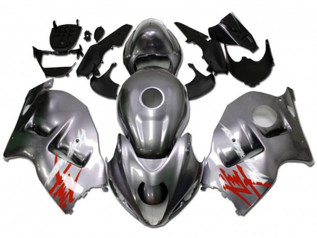Billigste Suzuki GSXR 1300 Hayabusa Motorrad Verkleidung 1996-2007 - Silber mit Rot Weiss Aufkleber