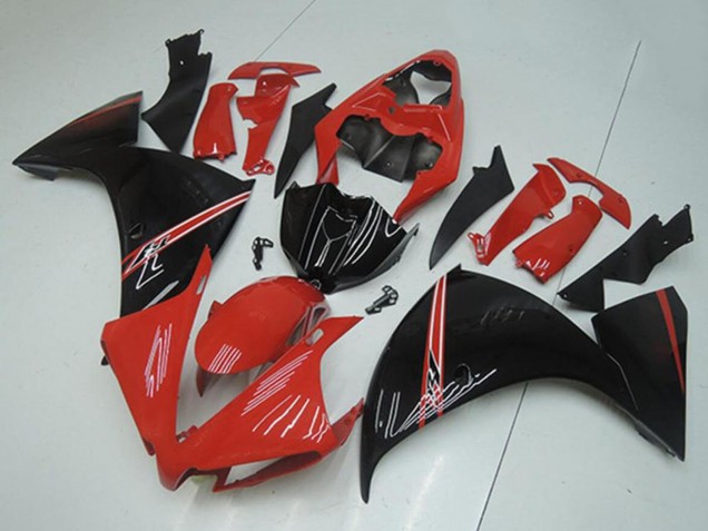 Billigste Yamaha YZF R1 Motorrad Verkleidung 2012-2014 - Rot Glanzendes Schwarz