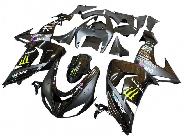 Billigste Kawasaki ZX10R Motorrad Verkleidung 2006-2007 - Grau Gelb Glanzendes Schwarz Monster Elf