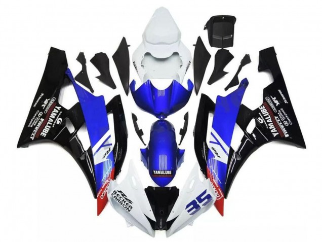 Billigste Yamaha YZF R6 Motorrad Verkleidung 2006-2007 - Weiss Blau Glanzendes Schwarz Yamalube Becker Carbon