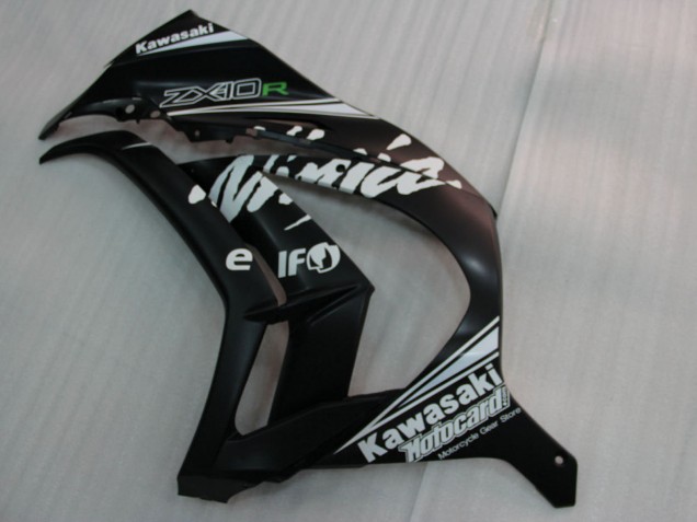 Billigste Kawasaki ZX10R Motorrad Verkleidung 2011-2015 - Glanzendes Schwarz Weiss Elf Schnee Aufkleber
