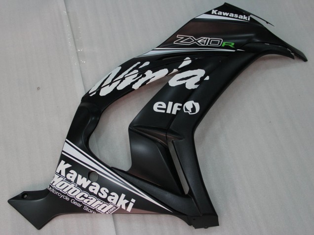 Billigste Kawasaki ZX10R Motorrad Verkleidung 2011-2015 - Glanzendes Schwarz Weiss Elf Schnee Aufkleber