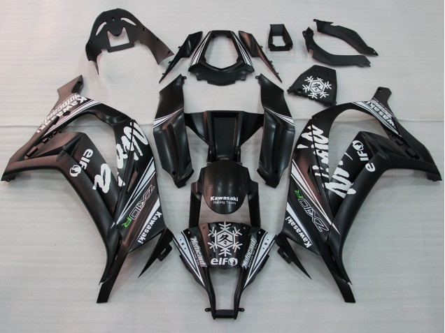 Billigste Kawasaki ZX10R Motorrad Verkleidung 2011-2015 - Glanzendes Schwarz Weiss Elf Schnee Aufkleber