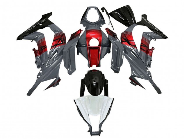 Billigste Kawasaki ZX10R Motorrad Verkleidung 2011-2015 - Grau Rot Glanzendes Schwarz