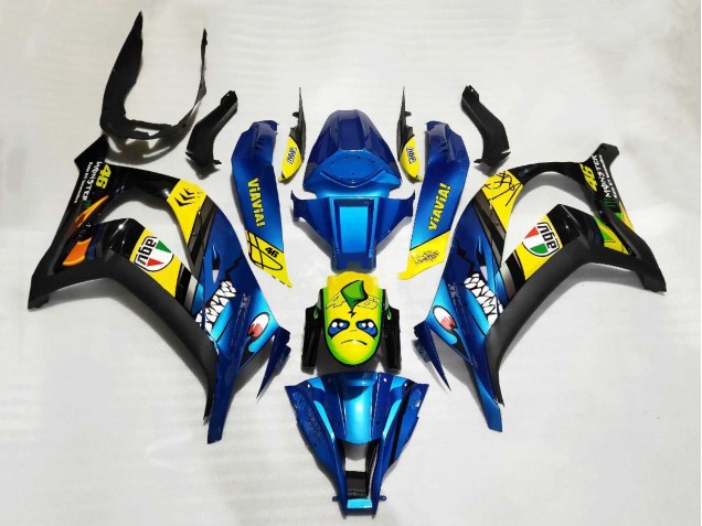 Billigste Kawasaki ZX10R Motorrad Verkleidung 2011-2015 - Blau Gelb Schwarz Hai