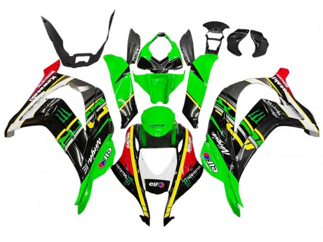 Billigste Kawasaki ZX10R Motorrad Verkleidung 2016-2020 - Grun Gelb Rot Schwarz Elf Monster