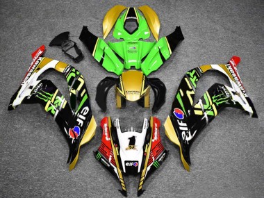 Billigste Kawasaki ZX10R Motorrad Verkleidung 2016-2020 - Grun Gold Weiss Rot Schwarz Elf Monster
