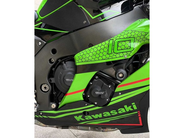 Billigste Kawasaki ZX10R Motorrad Verkleidung 2021-2025 - Grun Glanzendes Schwarz